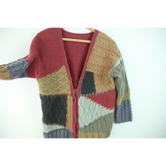 Vintage XS S Cardigan Cable Knit Patchwork Chunky Cottagecore Whismsigoth Cozy - Picture 10 of 12